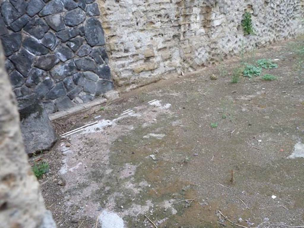 Ins. Orientalis II.19, Herculaneum. September 2015. Remains of mosaic flooring near blocked doorway in north wall.