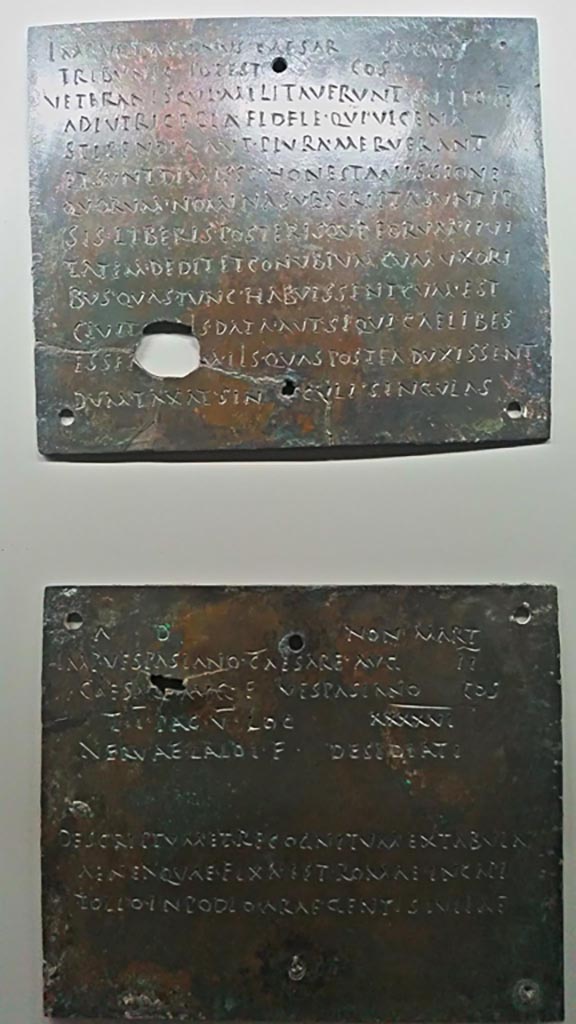 Herculaneum, but provenance unknown. Outside of tablet 2, part 4 of the diploma containing the seven signatories.
Bronze military diploma of Nerva Desidiatus, son of Laidus.
Now in Naples Archaeological Museum, inventory number 3725.

