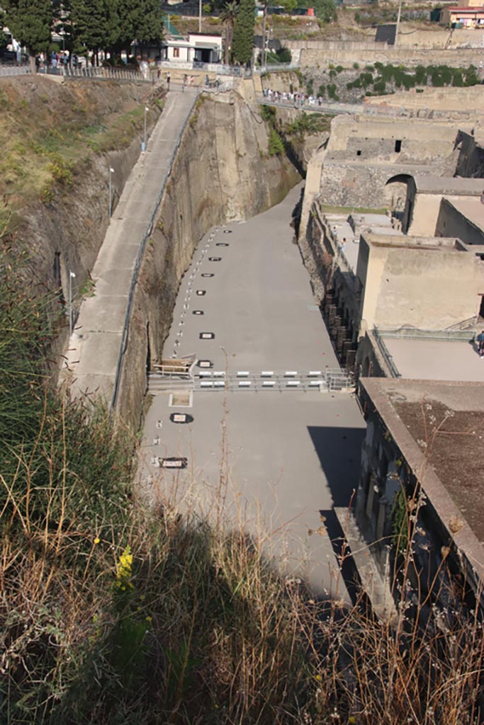 Herculaneum. September 2010. New ticket office exit, on left, leading onto roadway into site.  Photo courtesy of Google.

