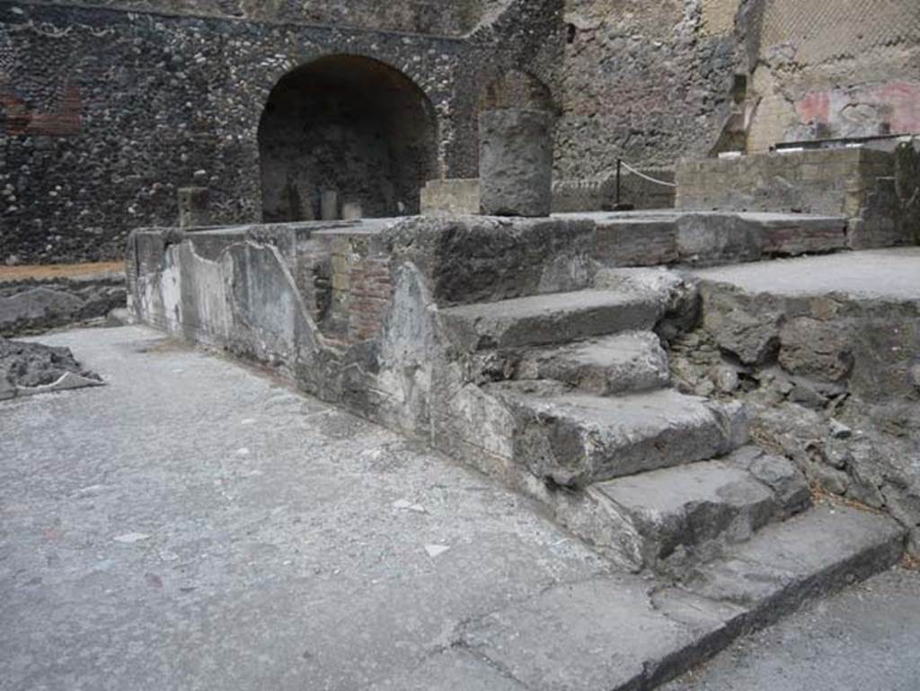 Herculaneum, August 2013. Sacred Area terrace, looking west towards steps leading to the shrine of the Four Gods. Photo courtesy of Buzz Ferebee.

