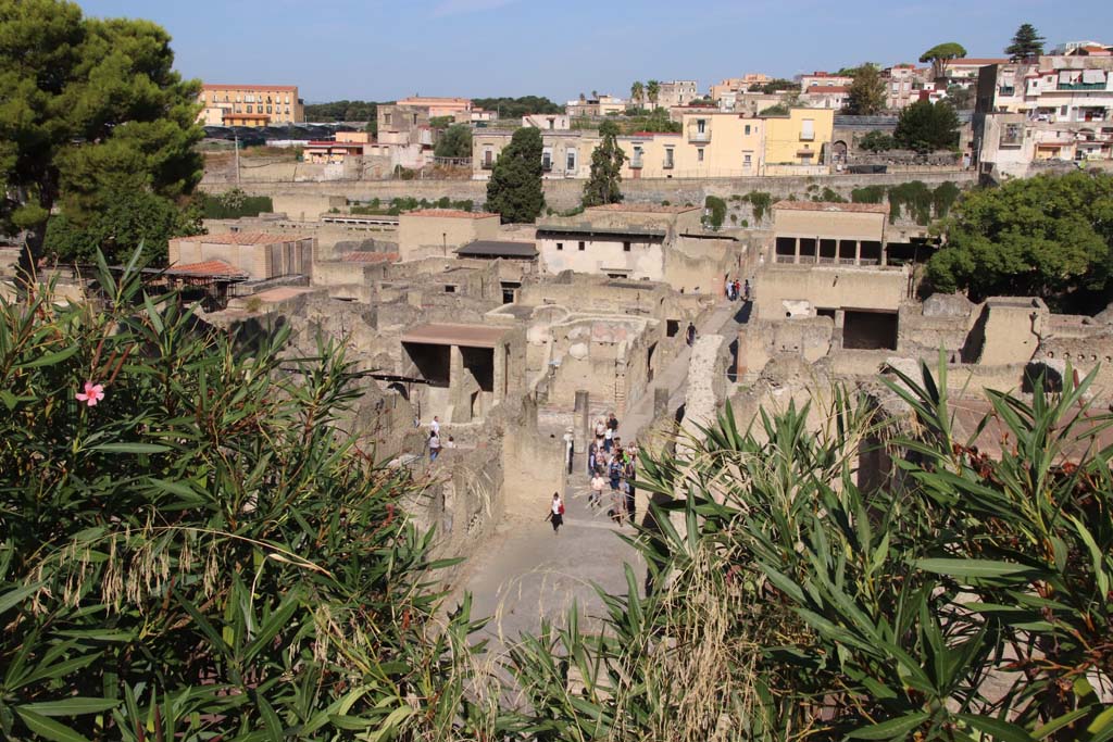 Herculaneum, September 2019. Looking west from access roadway, towards Ins. Orientalis II.4, in centre. 
Photo courtesy of Klaus Heese.
