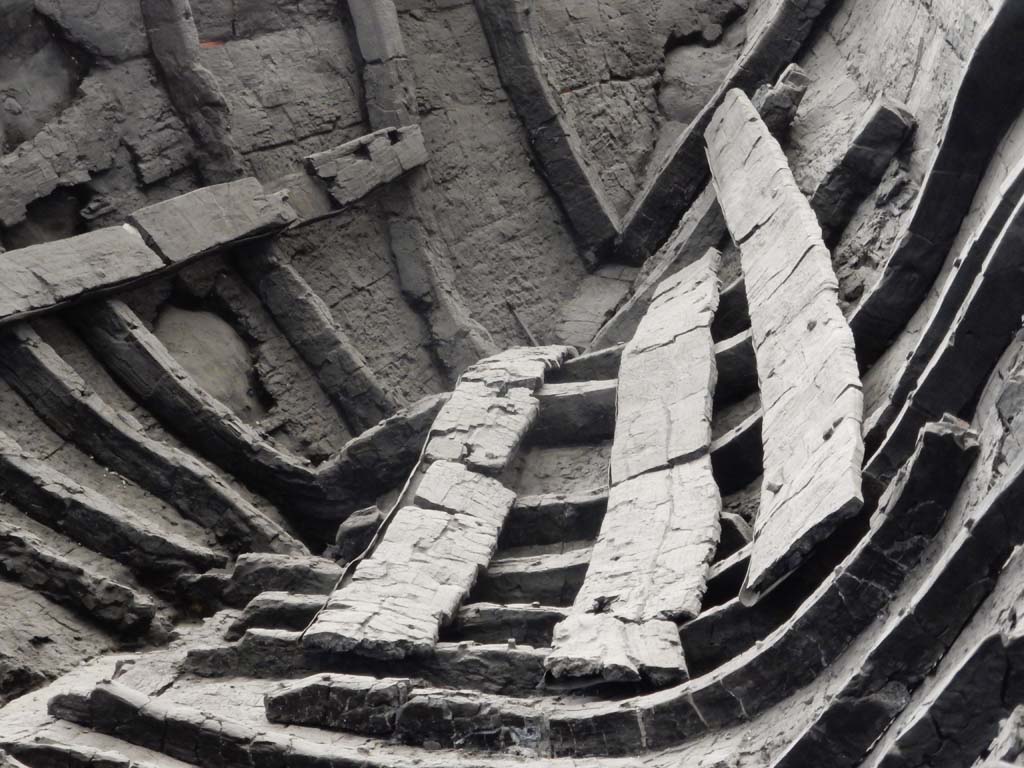 Herculaneum, June 2019. Detail of wooden planking near stern on other side of boat. Photo courtesy of Buzz Ferebee.