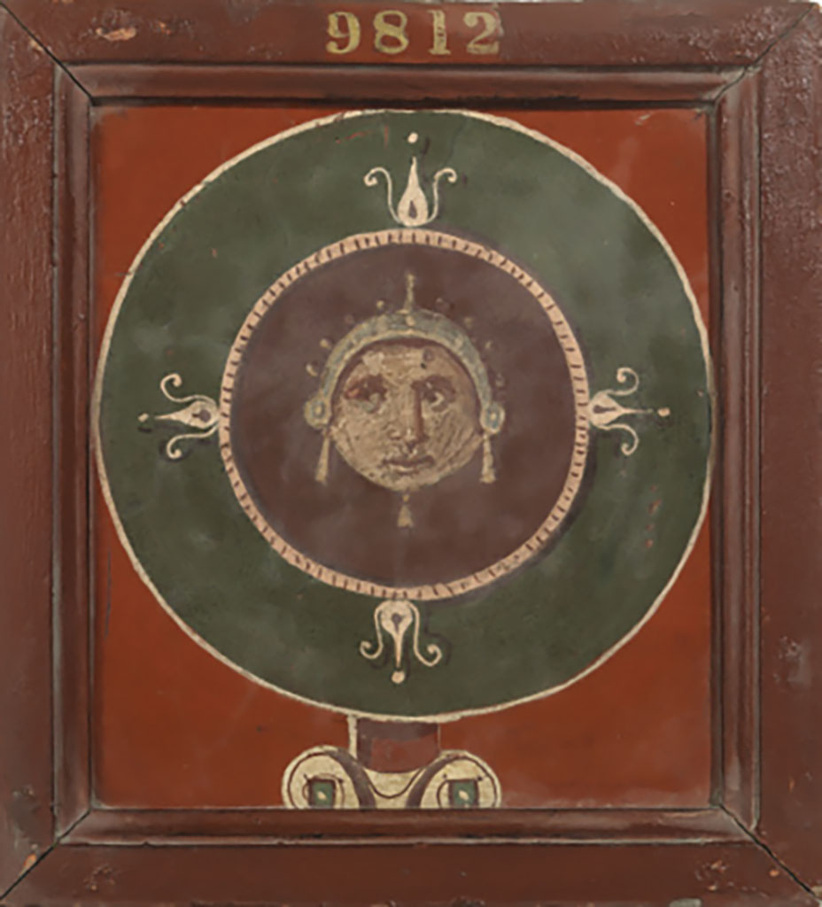 Ercolano Casa vicino al Teatro or Herculaneum House near the Theatre. Medallion with head.
Now in Naples Archaeological Museum. Inventory number 9812.
