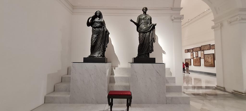 Herculaneum theatre. April 2023. 
Bronze statues in “Campania Romana” gallery in Naples Archaeological Museum. Photo courtesy of Giuseppe Ciaramella.
