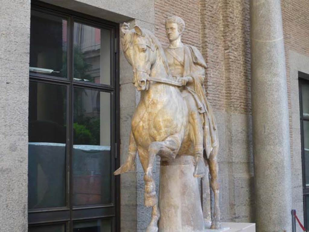Herculaneum Theatre. May 2010. Equestrian statue of the younger M. Nonius Balbus found intact in 1746.
Now in Naples Archaeological Museum. Inventory number 6104.
Photo courtesy of Buzz Ferebee.
