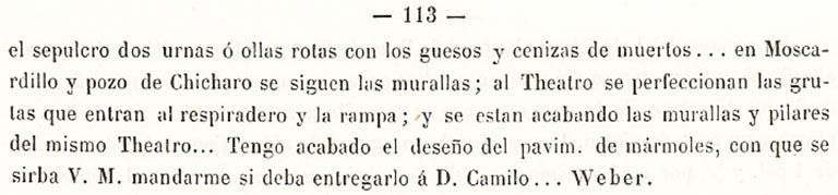 Report of Karl Weber, January 1751, continued.
See Ruggiero, M. (1885). Storia degli scavi di Ercolano ricomposta su’ documenti superstiti. (p.113)
