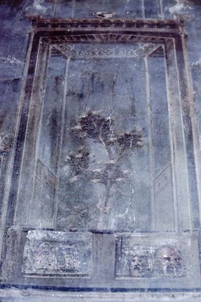 Ins.V.1, Herculaneum, 1968. Detail ofcentre panel from west wall. Photo by Stanley A. Jashemski.
Source: The Wilhelmina and Stanley A. Jashemski archive in the University of Maryland Library, Special Collections (See collection page) and made available under the Creative Commons Attribution-Non Commercial License v.4. See Licence and use details. J68f1851